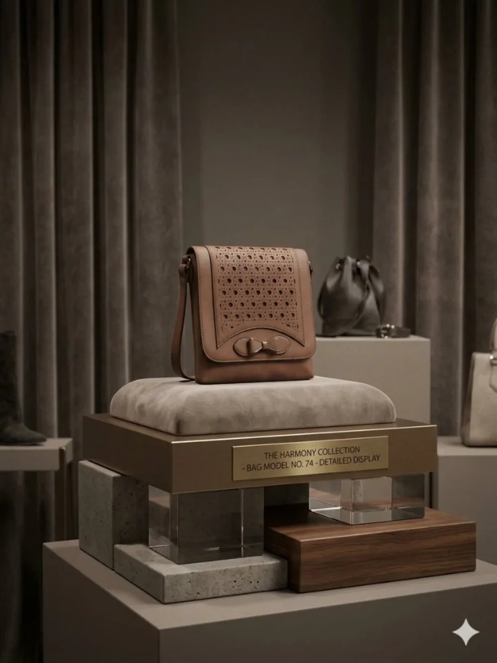 Brown Leather Handbag – Perforated Front & Bow Accent